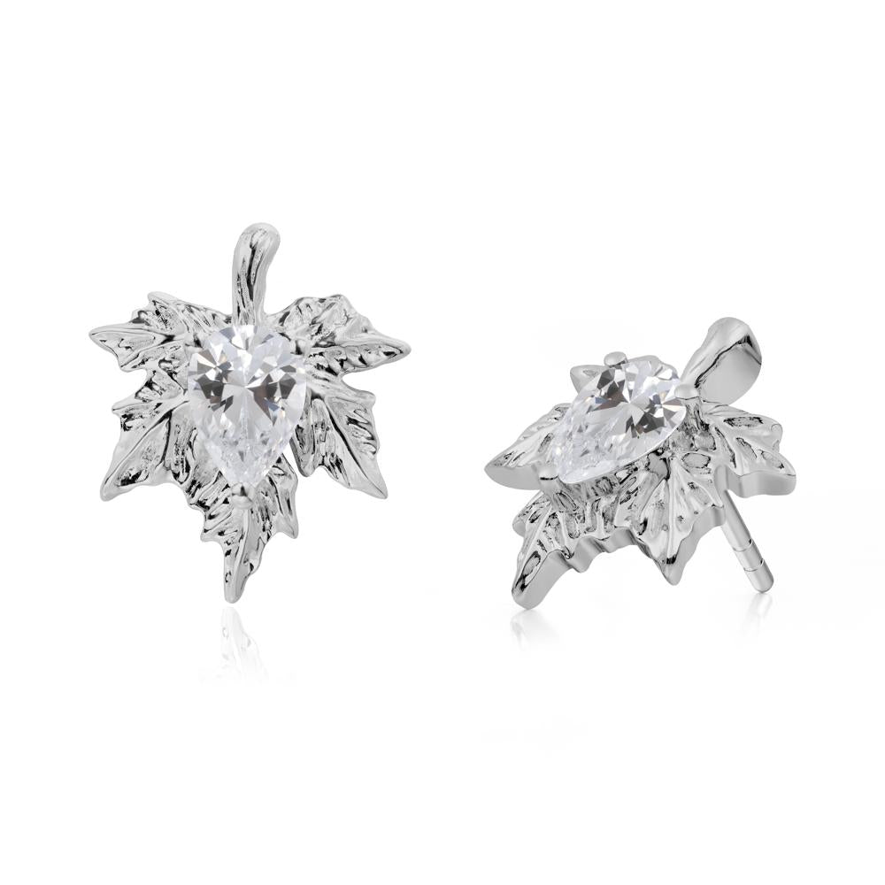 Maple Leaf Cubic Zirconia Stud Earrings - LUO Jewelry #metal_platinum