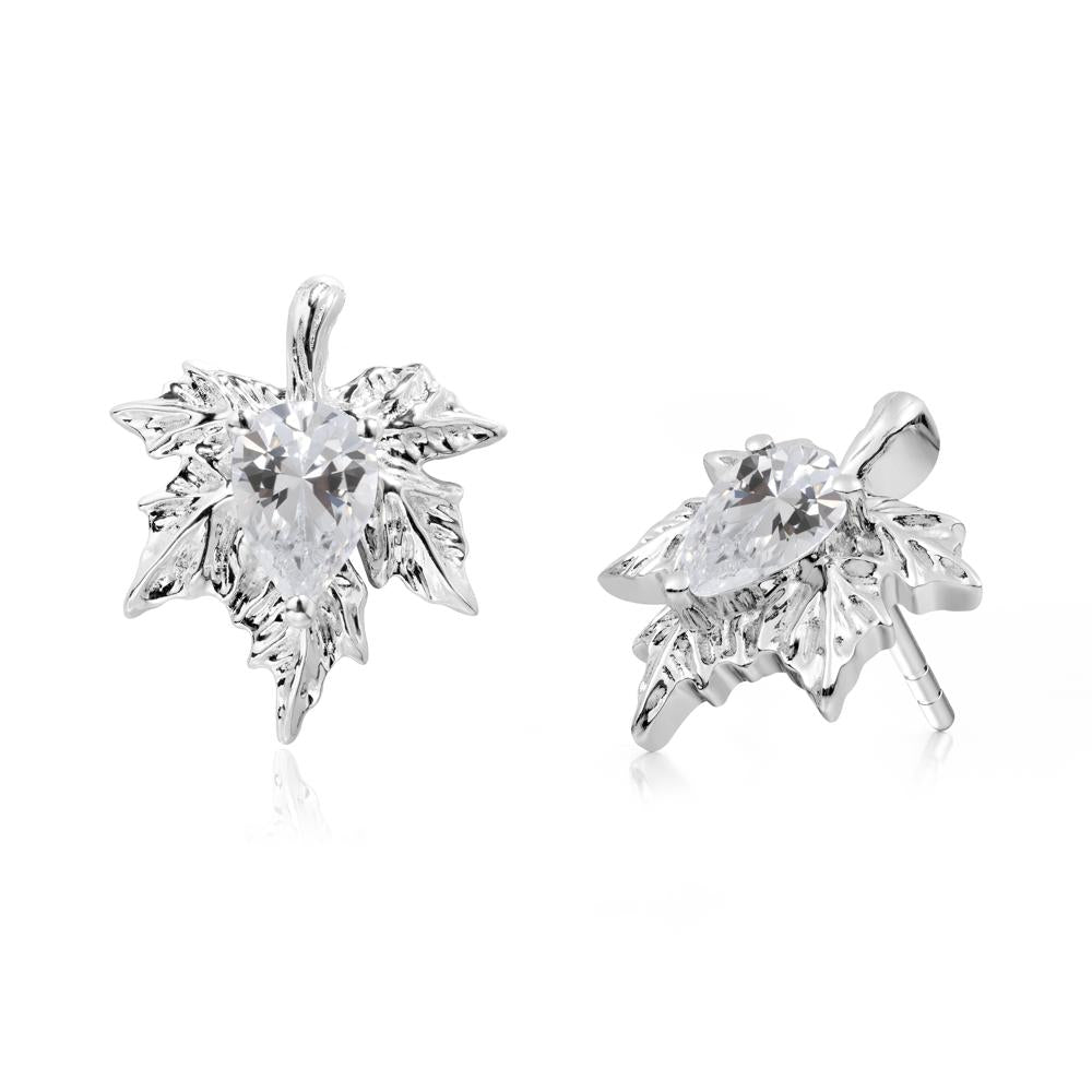 Maple Leaf Cubic Zirconia Stud Earrings - LUO Jewelry #metal_sterling silver