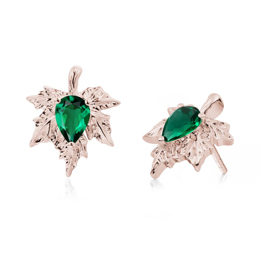 Maple Leaf Emerald Stud Earrings - LUO Jewelry #metal_14k rose gold