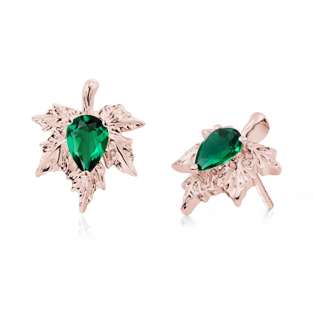 Maple Leaf Emerald Stud Earrings - LUO Jewelry #metal_18k rose gold