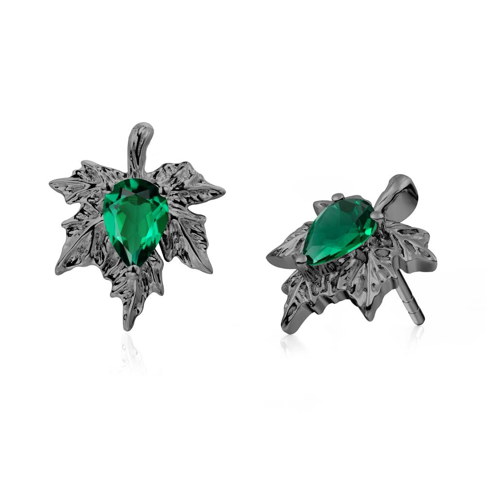 Maple Leaf Emerald Stud Earrings - LUO Jewelry #metal_black finish sterling silver