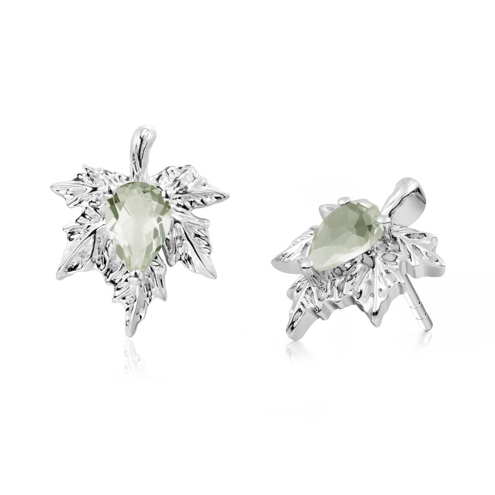 Maple Pear Shaped Green Amethyst Earrings - LUO Jewelry #metal_18k white gold