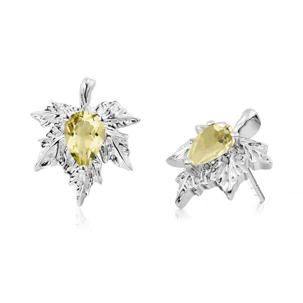 Maple Leaf Lemon Quartz Stud Earrings - LUO Jewelry #metal_sterling silver