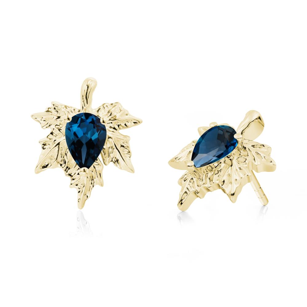 Maple Leaf London Blue Topaz Stud Earrings - LUO Jewelry #metal_18k yellow gold