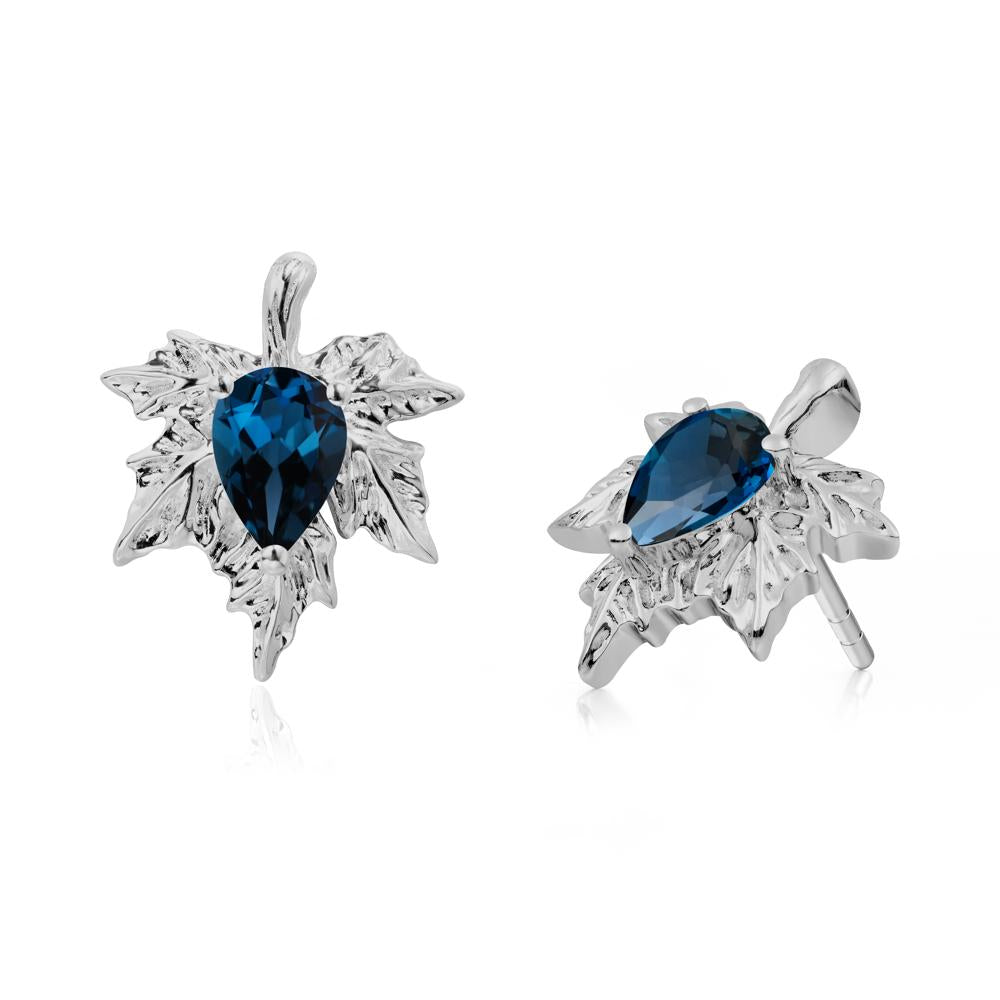 Maple Leaf London Blue Topaz Stud Earrings - LUO Jewelry #metal_platinum