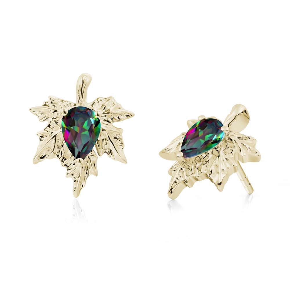 Maple Leaf Mystic Topaz Stud Earrings - LUO Jewelry #metal_14k yellow gold