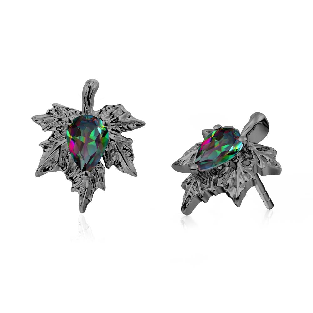 Maple Leaf Mystic Topaz Stud Earrings - LUO Jewelry #metal_black finish sterling silver