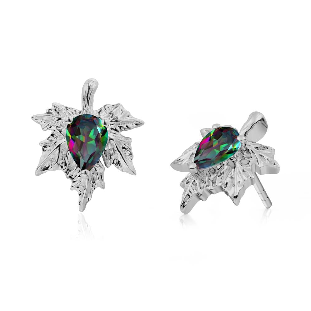 Maple Leaf Mystic Topaz Stud Earrings - LUO Jewelry #metal_platinum