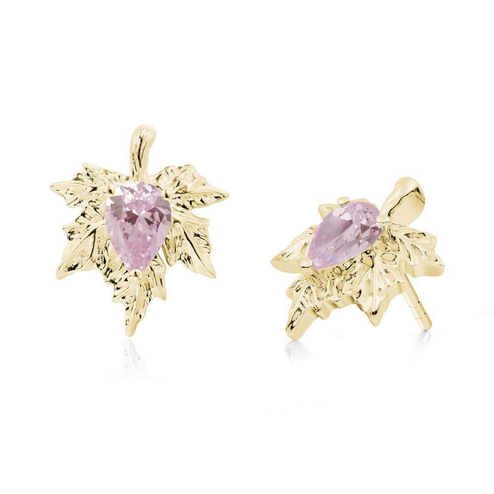 Pink Cubic Zirconia Maple Stud Earrings - LUO Jewelry #metal_18k yellow gold