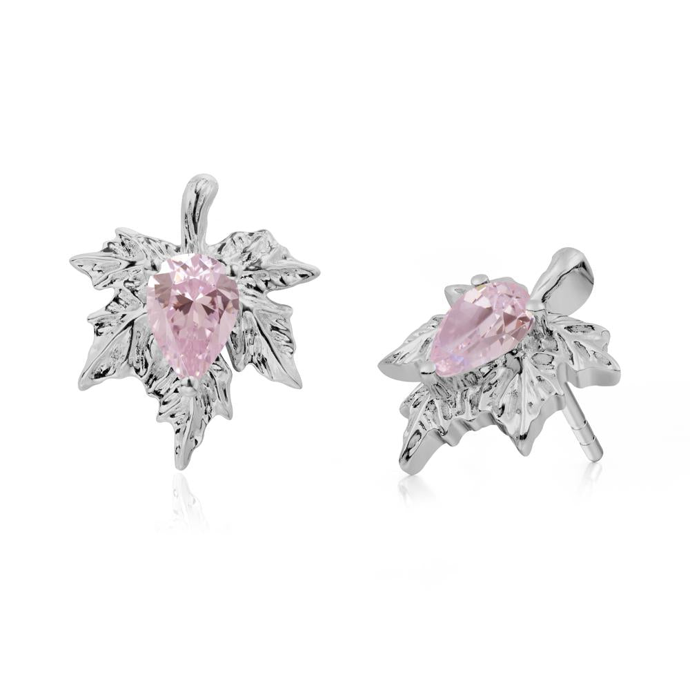 Pink Cubic Zirconia Maple Stud Earrings - LUO Jewelry #metal_platinum