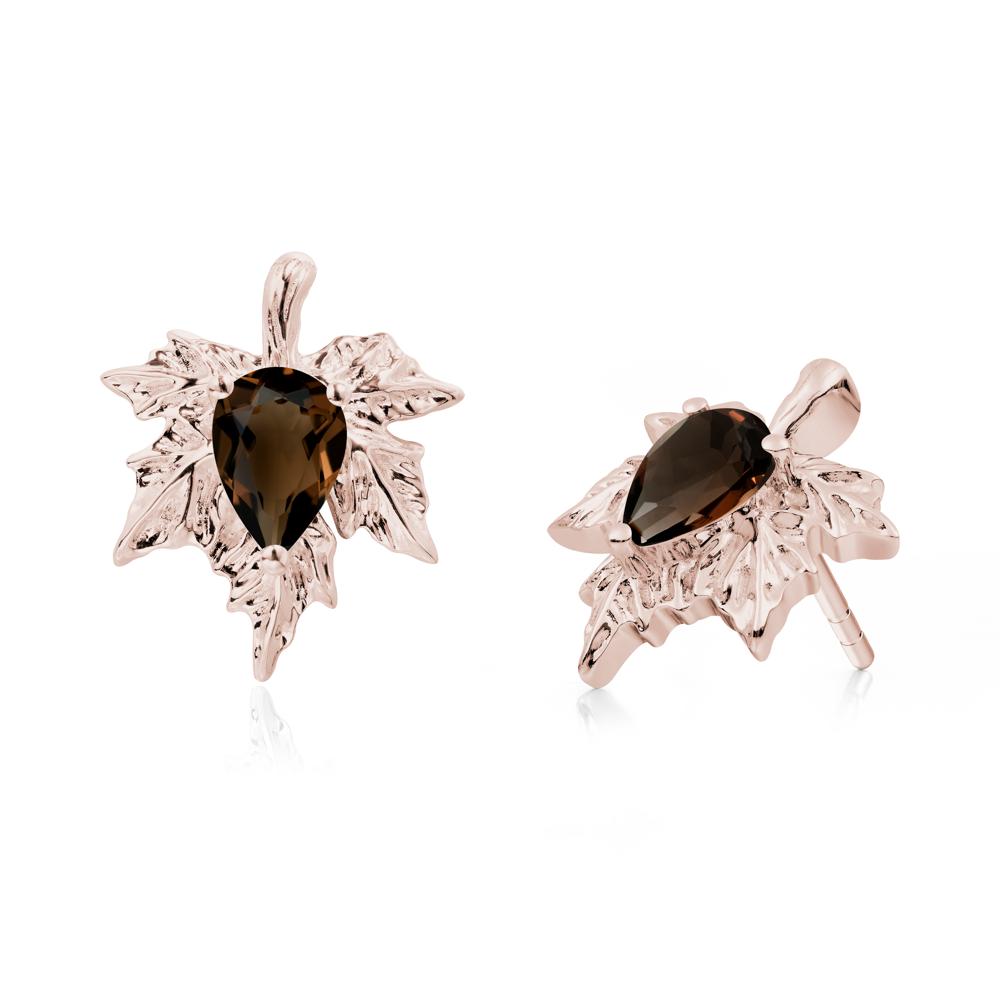 Smoky Quartz Maple Stud Earrings - LUO Jewelry #metal_14k rose gold