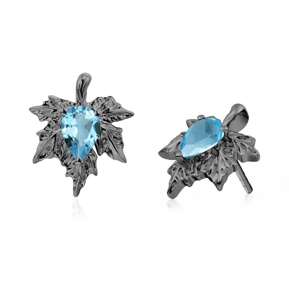 Swiss Blue Topaz Maple Stud Earrings - LUO Jewelry #metal_black finish sterling silver