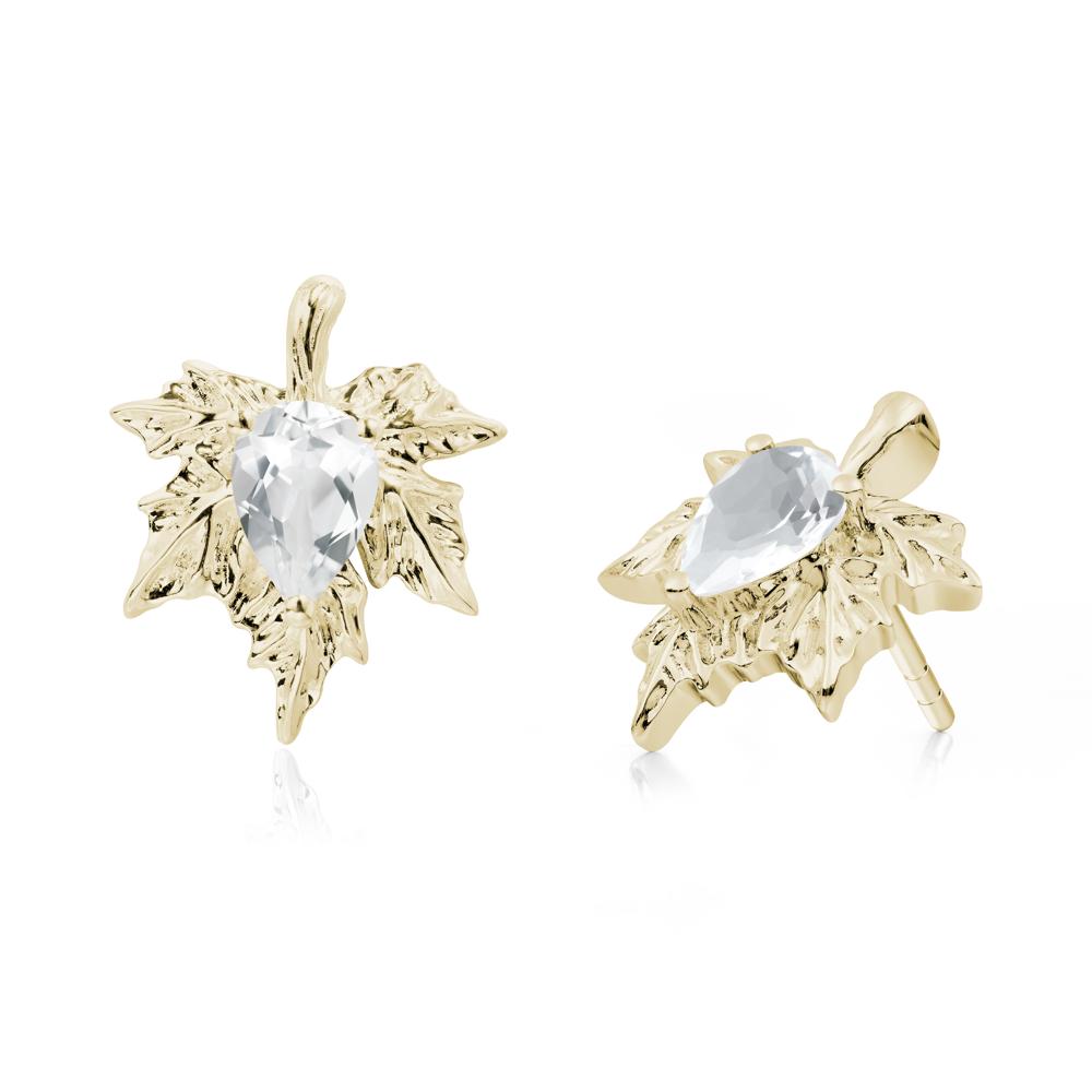 Maple Leaf White Topaz Stud Earrings - LUO Jewelry #metal_14k yellow gold