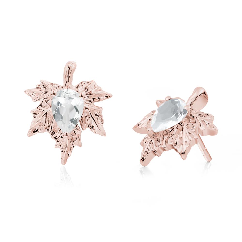 Maple Leaf White Topaz Stud Earrings - LUO Jewelry #metal_18k rose gold
