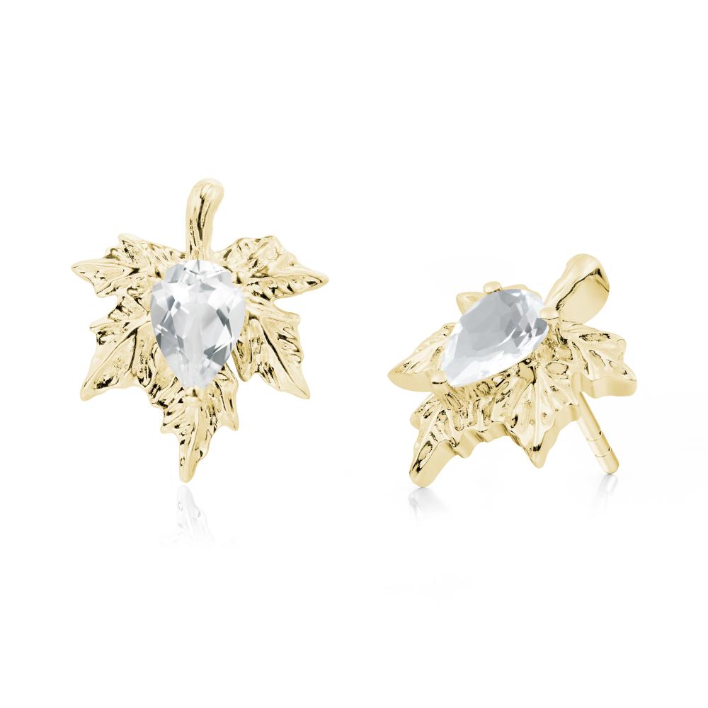 Maple Leaf White Topaz Stud Earrings - LUO Jewelry #metal_18k yellow gold