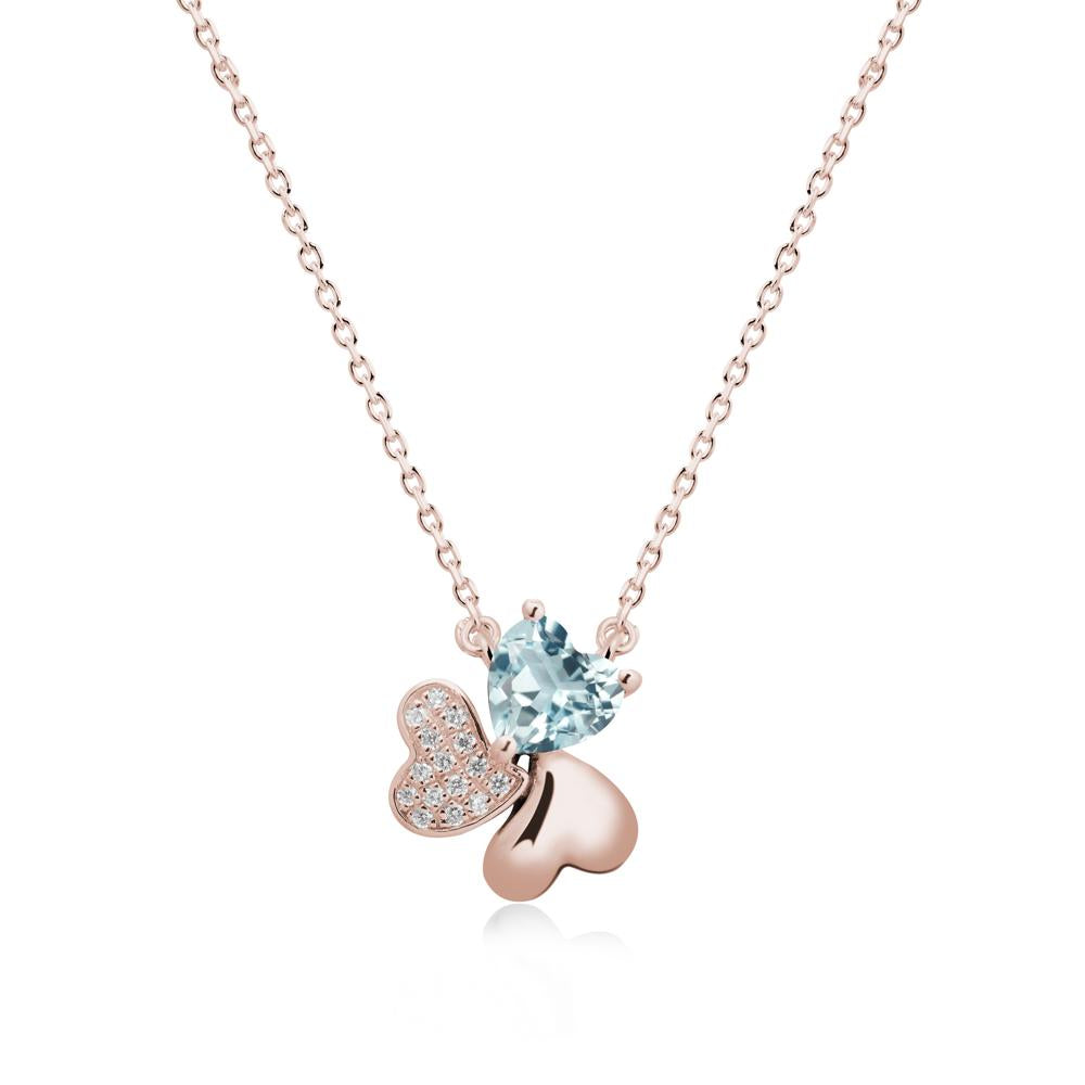 Aquamarine Heart Shape Shamrock Necklace - LUO Jewelry #metal_14k rose gold