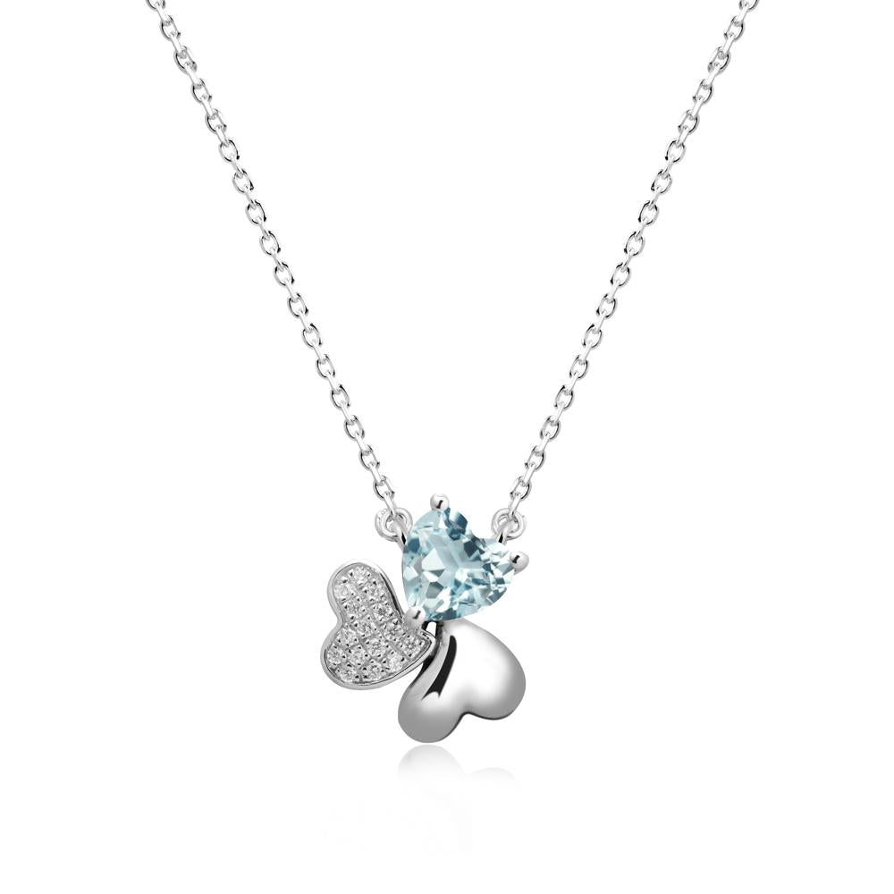 Aquamarine Heart Shape Shamrock Necklace - LUO Jewelry #metal_14k white gold