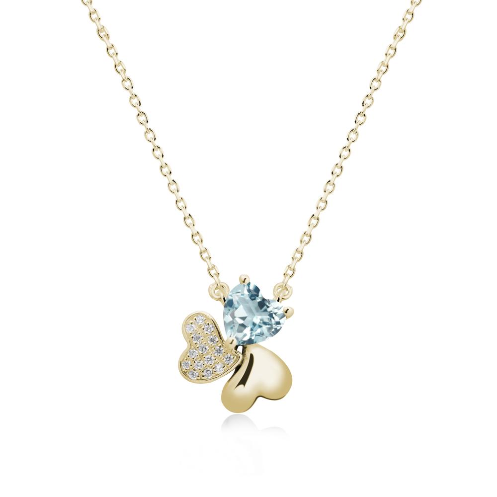 Aquamarine Heart Shape Shamrock Necklace - LUO Jewelry #metal_14k yellow gold