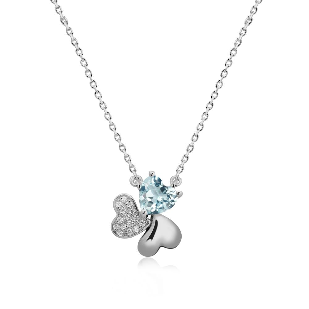Aquamarine Heart Shape Shamrock Necklace - LUO Jewelry #metal_platinum