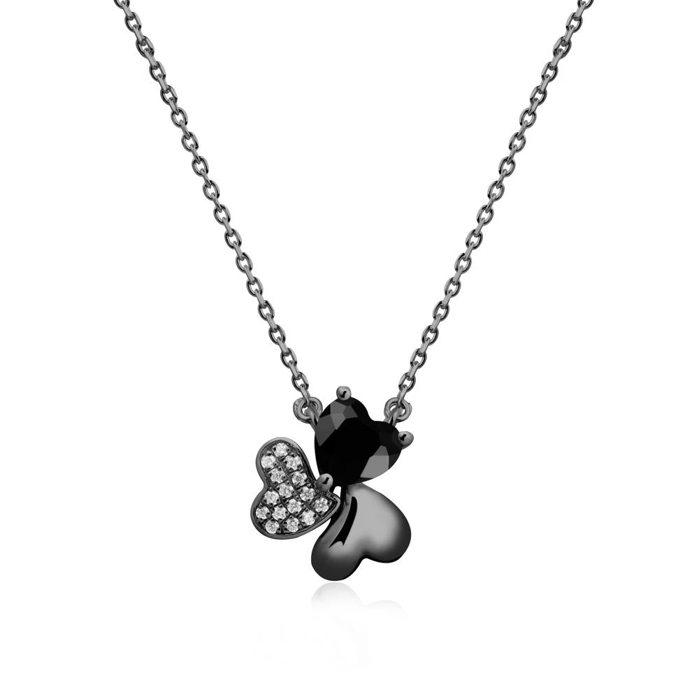 Heart Shaped Black Spinel Shamrock Necklace - LUO Jewelry #metal_black finish sterling silver