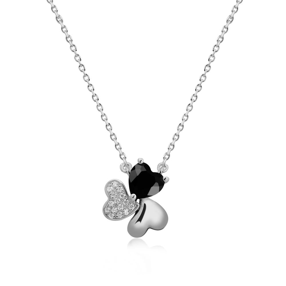 Heart Shaped Black Spinel Shamrock Necklace - LUO Jewelry #metal_platinum