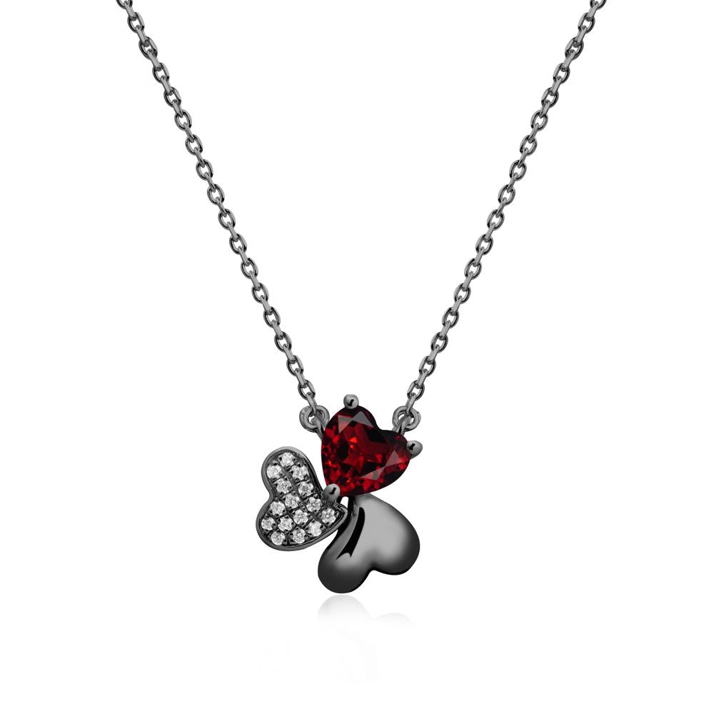 Heart Shaped Garnet Shamrock Necklace - LUO Jewelry #metal_black finish sterling silver
