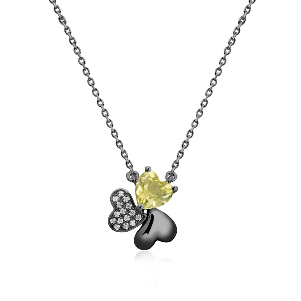 Lemon Quartz Heart Shape Shamrock Necklace - LUO Jewelry #metal_black finish sterling silver