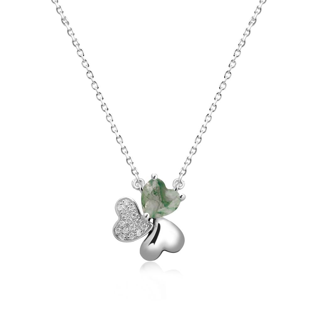 Lucky Clover Hearts Moss Agate Necklace - LUO Jewelry #metal_14k white gold