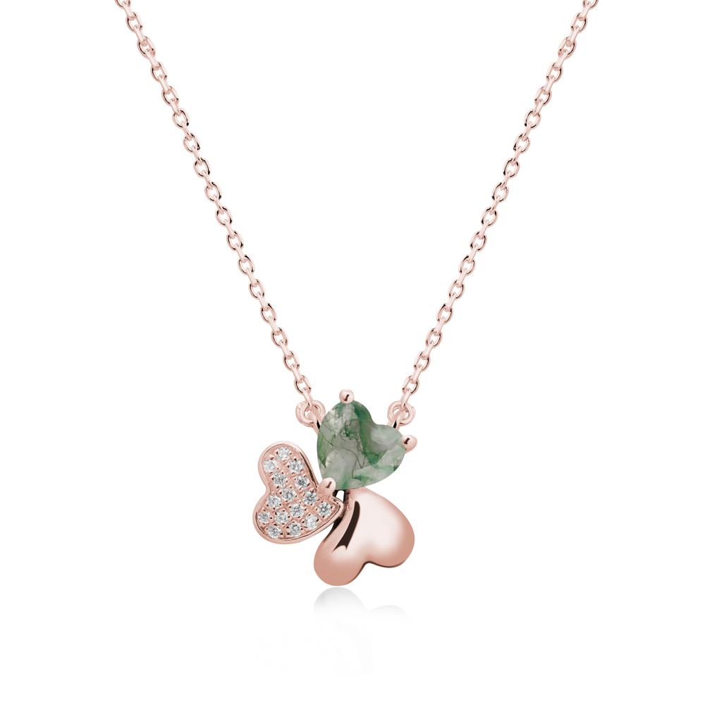 Lucky Clover Hearts Moss Agate Necklace - LUO Jewelry #metal_18k rose gold