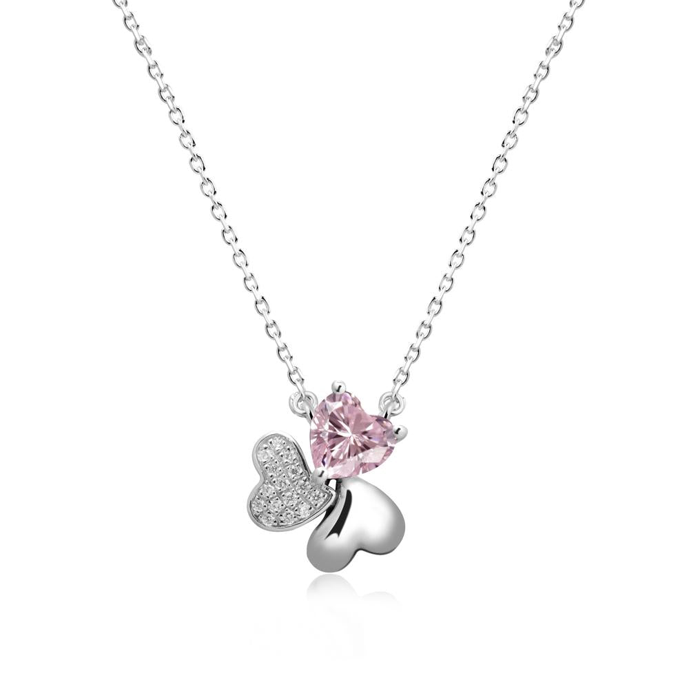 Heart Shaped Pink Cubic Zirconia Shamrock Necklace - LUO Jewelry #metal_14k white gold