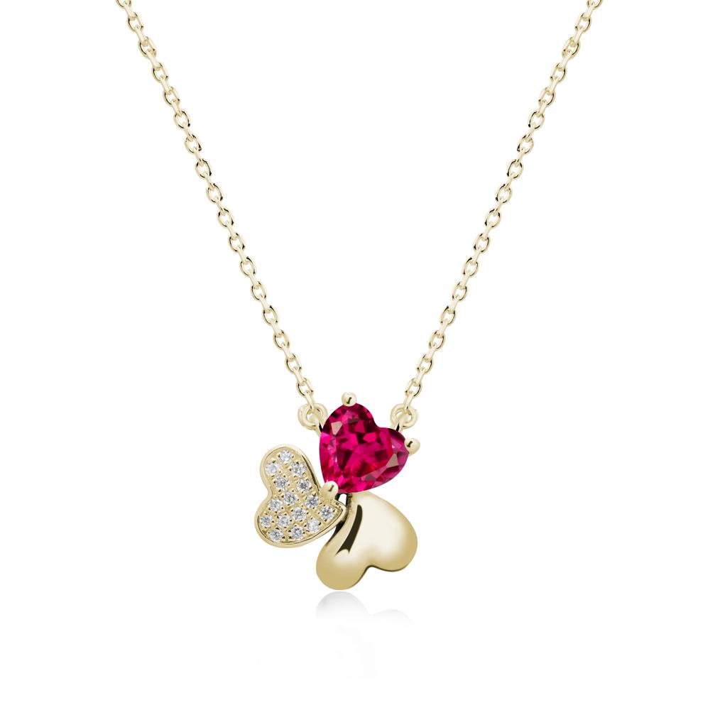Ruby Heart Shape Shamrock Necklace - LUO Jewelry #metal_14k yellow gold