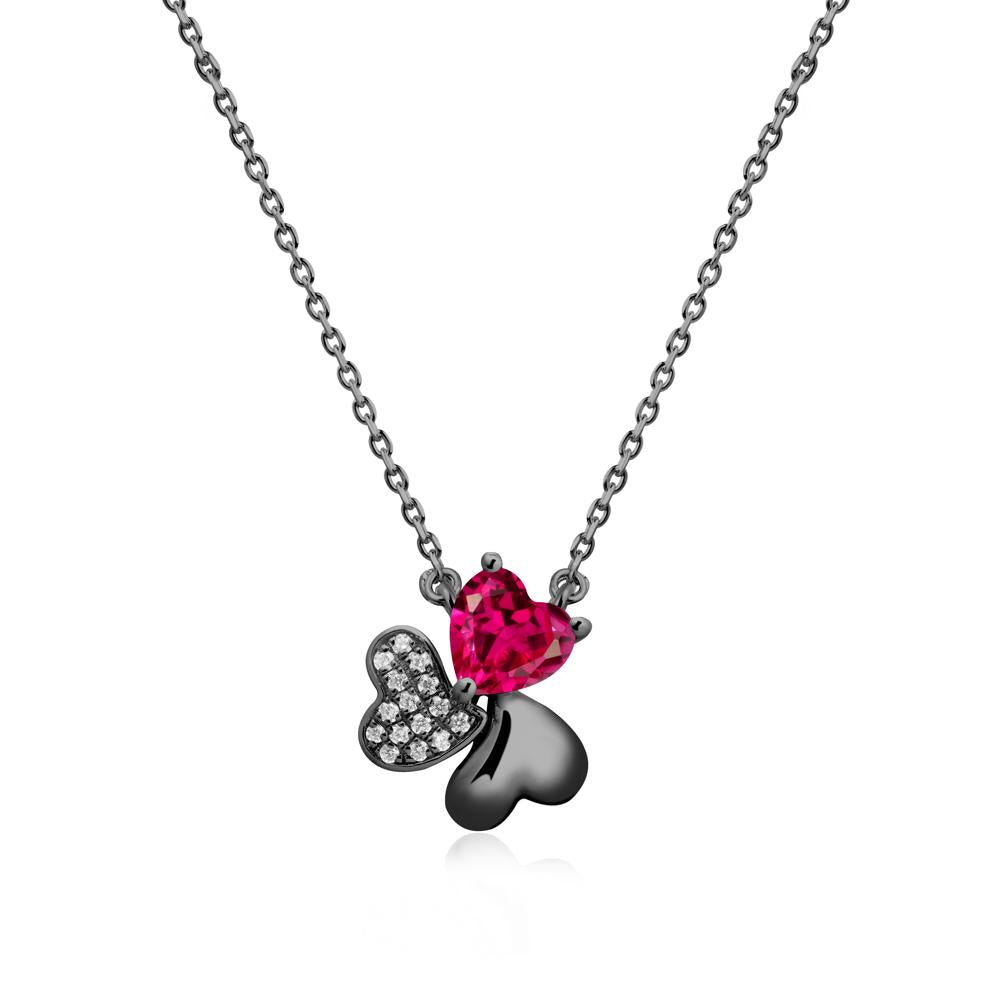 Ruby Heart Shape Shamrock Necklace - LUO Jewelry #metal_black finish sterling silver