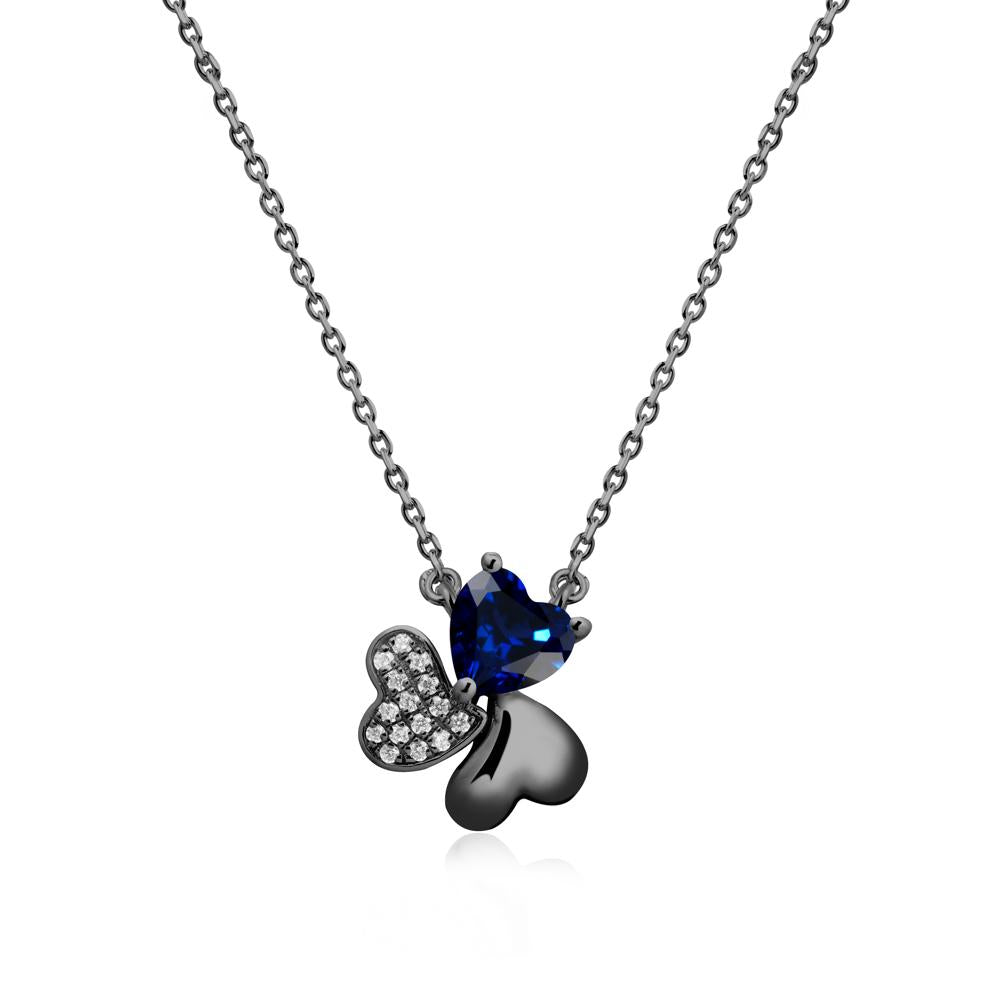 Heart Shaped Sapphire Shamrock Necklace - LUO Jewelry #metal_black finish sterling silver