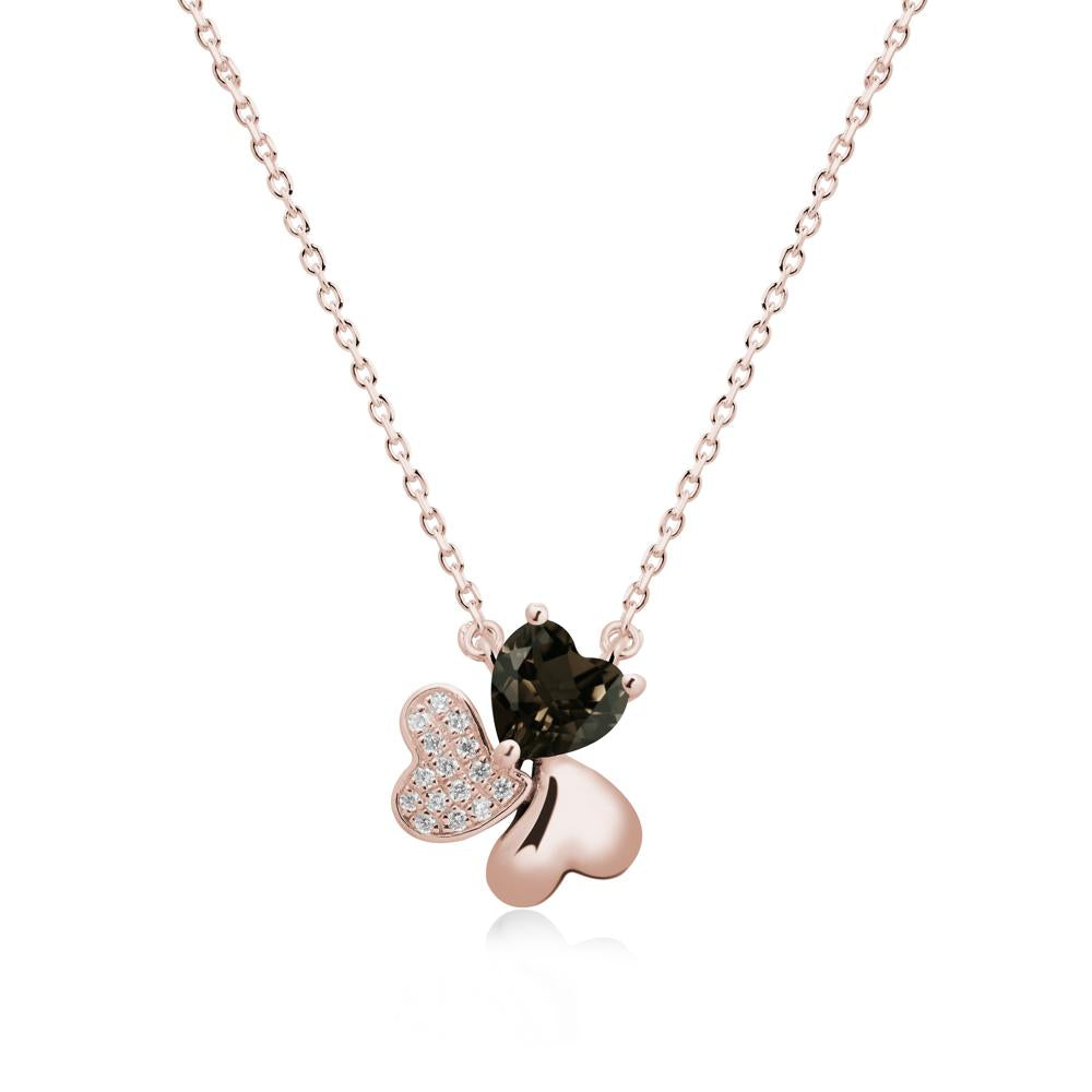 Lucky Clover Hearts Smoky Quartz Necklace - LUO Jewelry #metal_14k rose gold