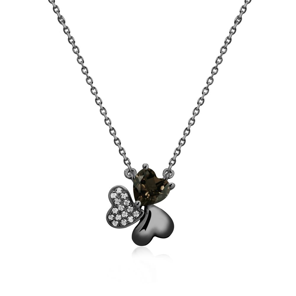 Lucky Clover Hearts Smoky Quartz Necklace - LUO Jewelry #metal_black finish sterling silver