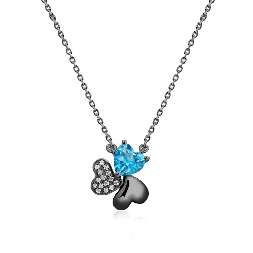 Swiss Blue Topaz Shamrock Necklace - LUO Jewelry #metal_black finish sterling silver