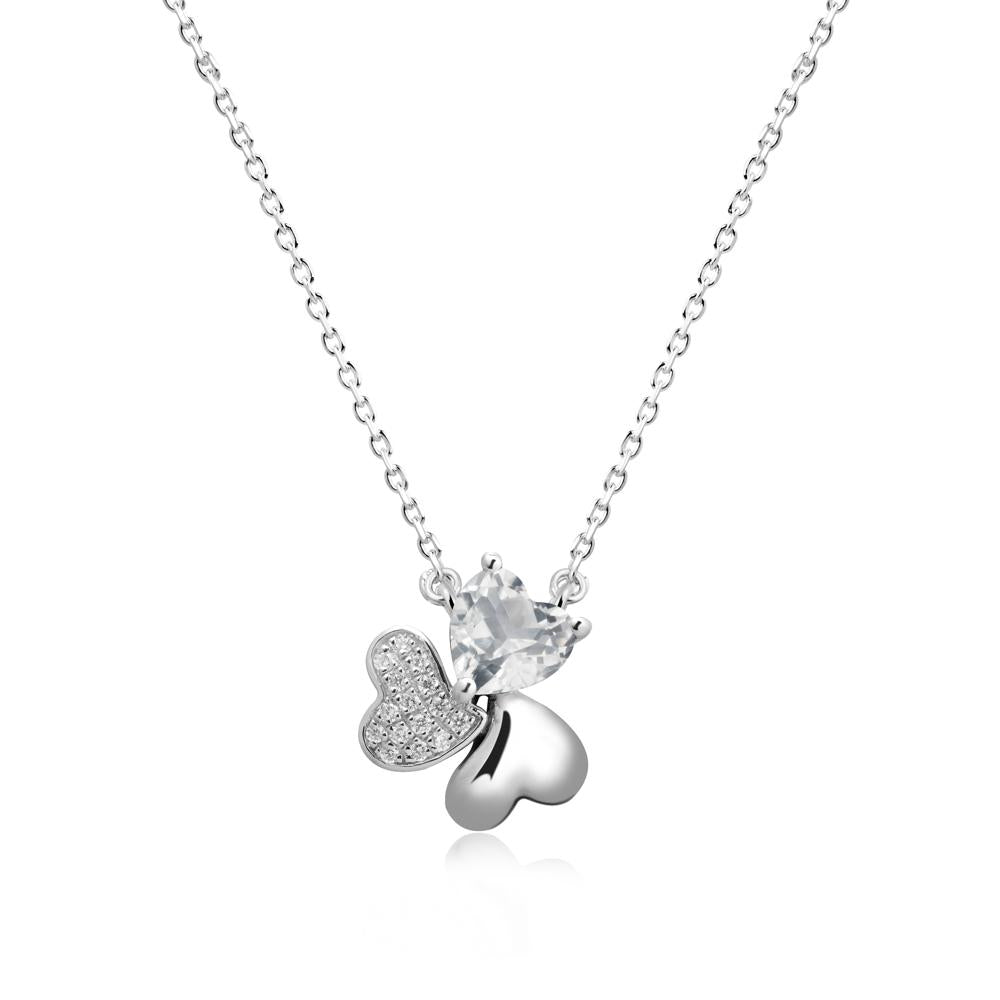 White Topaz Heart Shape Shamrock Necklace - LUO Jewelry #metal_14k white gold
