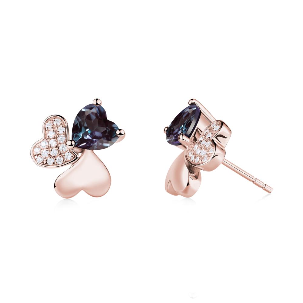 Lucky Clover Hearts Alexandrite Stud Earrings - LUO Jewelry #metal_18k rose gold
