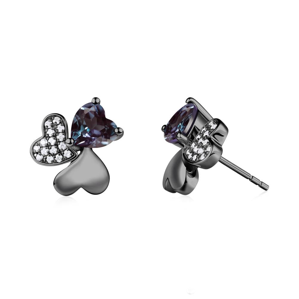 Lucky Clover Hearts Alexandrite Stud Earrings - LUO Jewelry #metal_black finish sterling silver