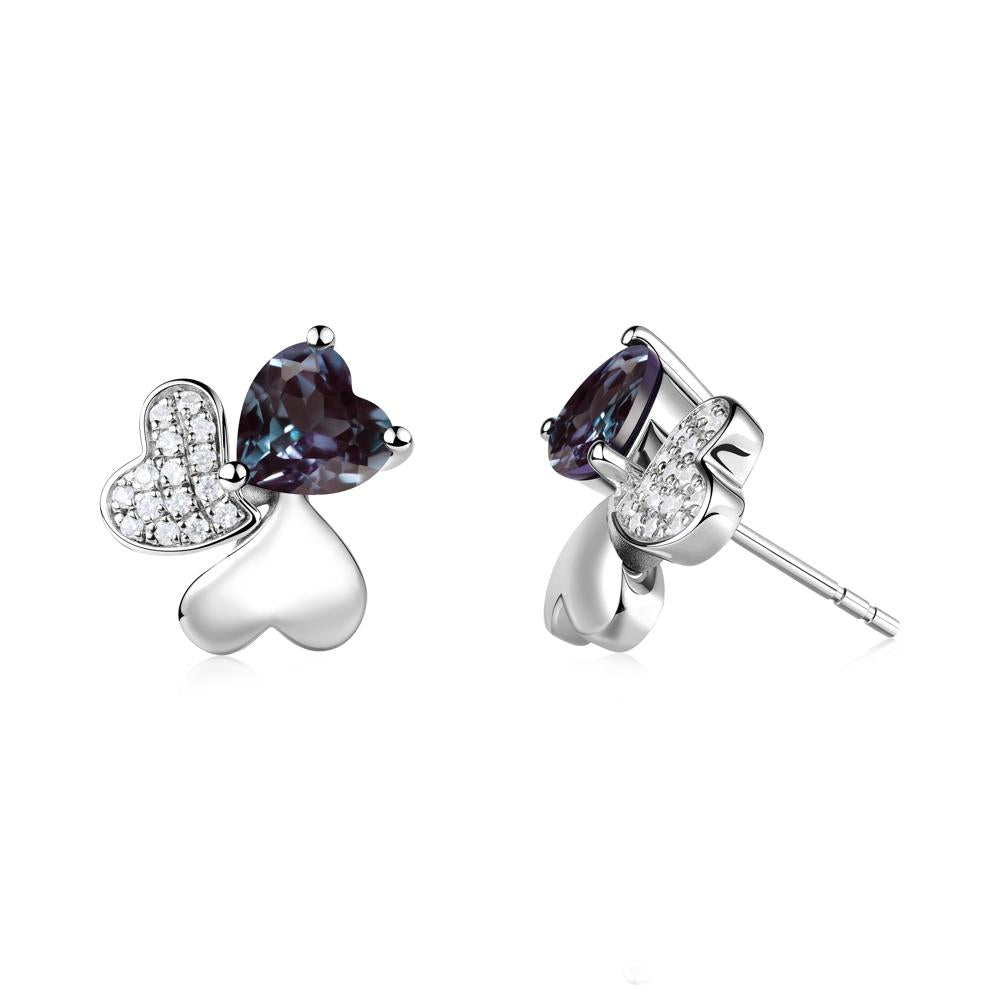 Lucky Clover Hearts Alexandrite Stud Earrings - LUO Jewelry #metal_sterling silver