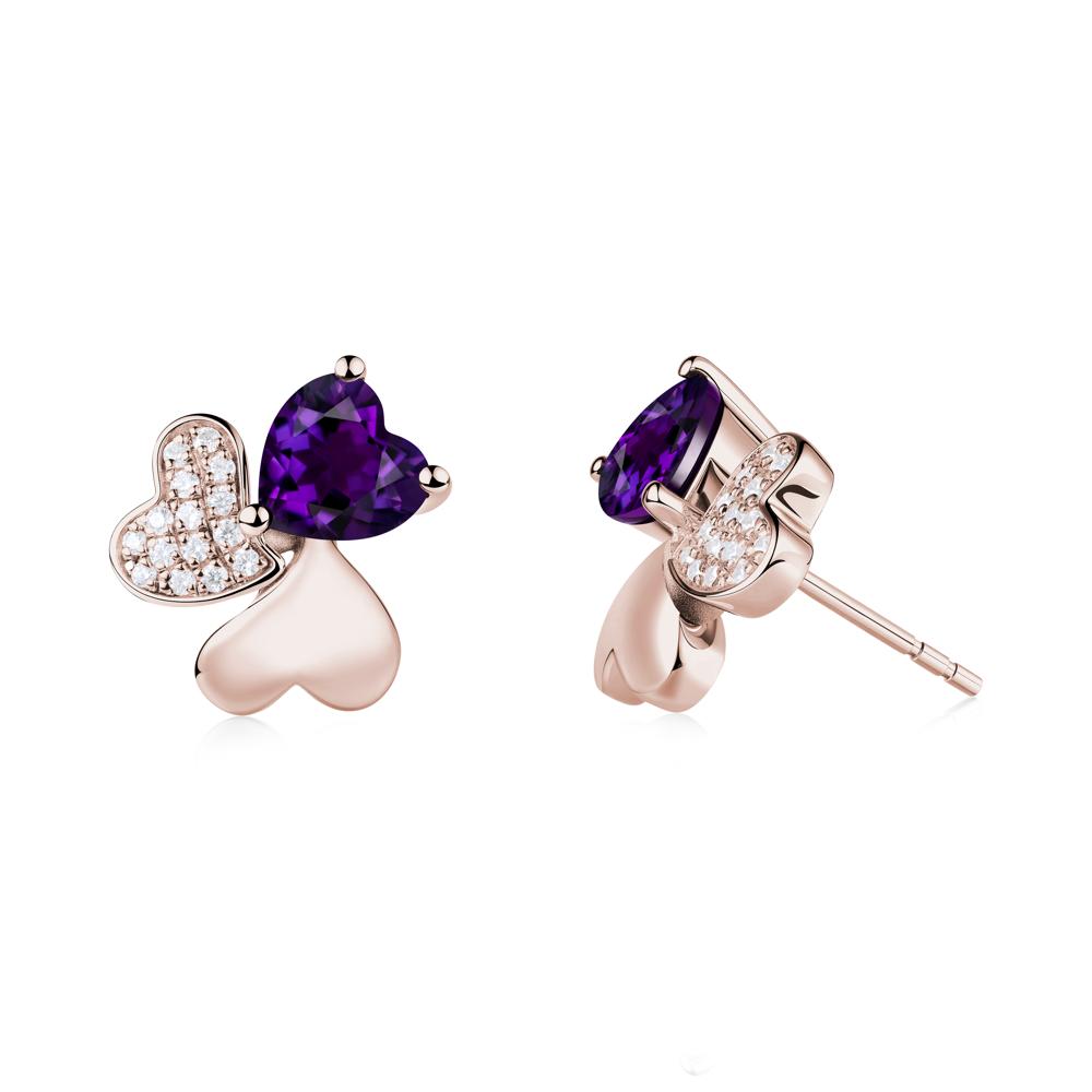 Lucky Clover Hearts Amethyst Stud Earrings - LUO Jewelry #metal_14k rose gold