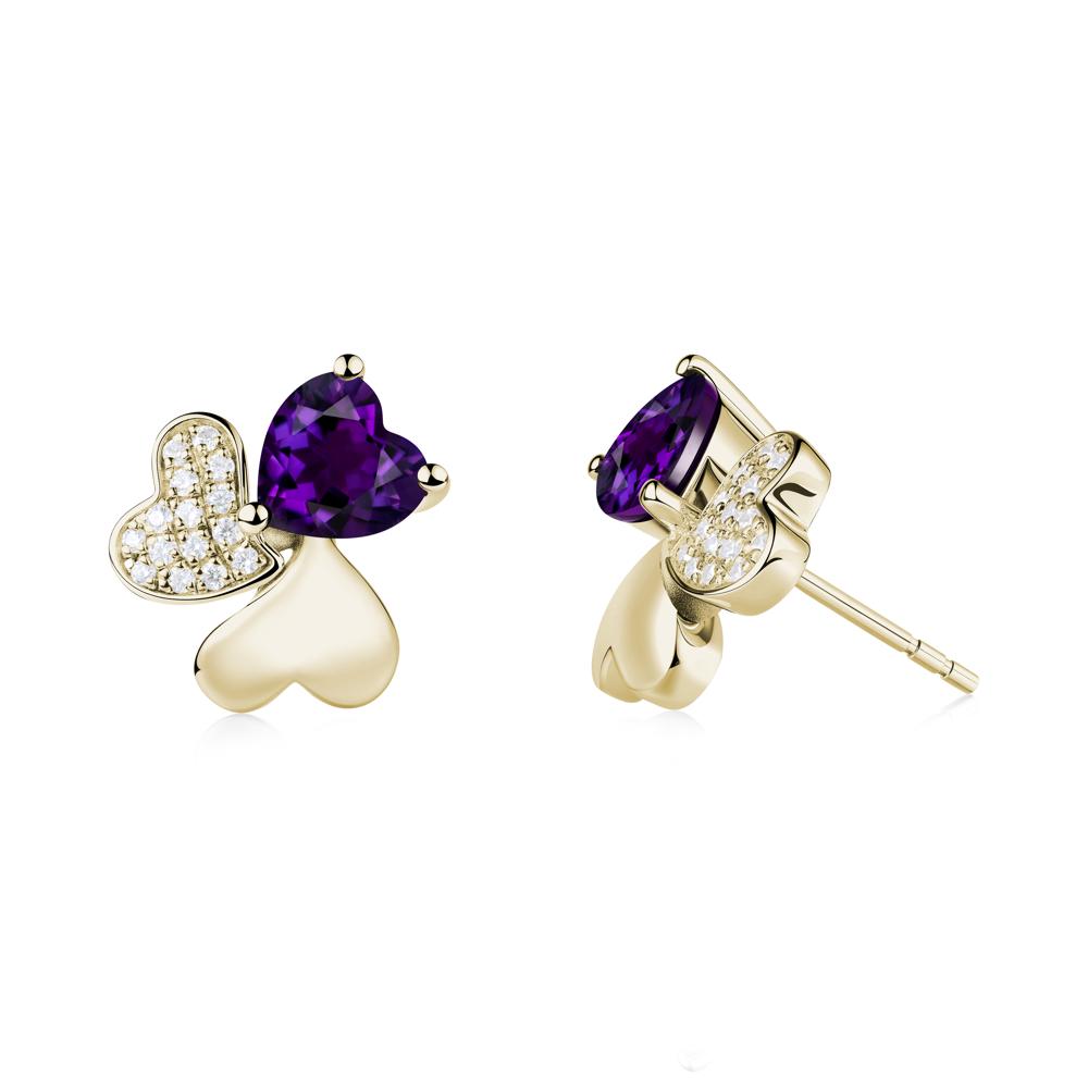 Lucky Clover Hearts Amethyst Stud Earrings - LUO Jewelry #metal_14k yellow gold