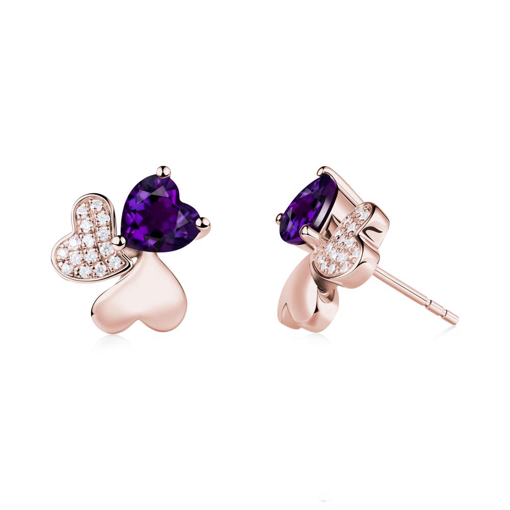 Lucky Clover Hearts Amethyst Stud Earrings - LUO Jewelry #metal_18k rose gold