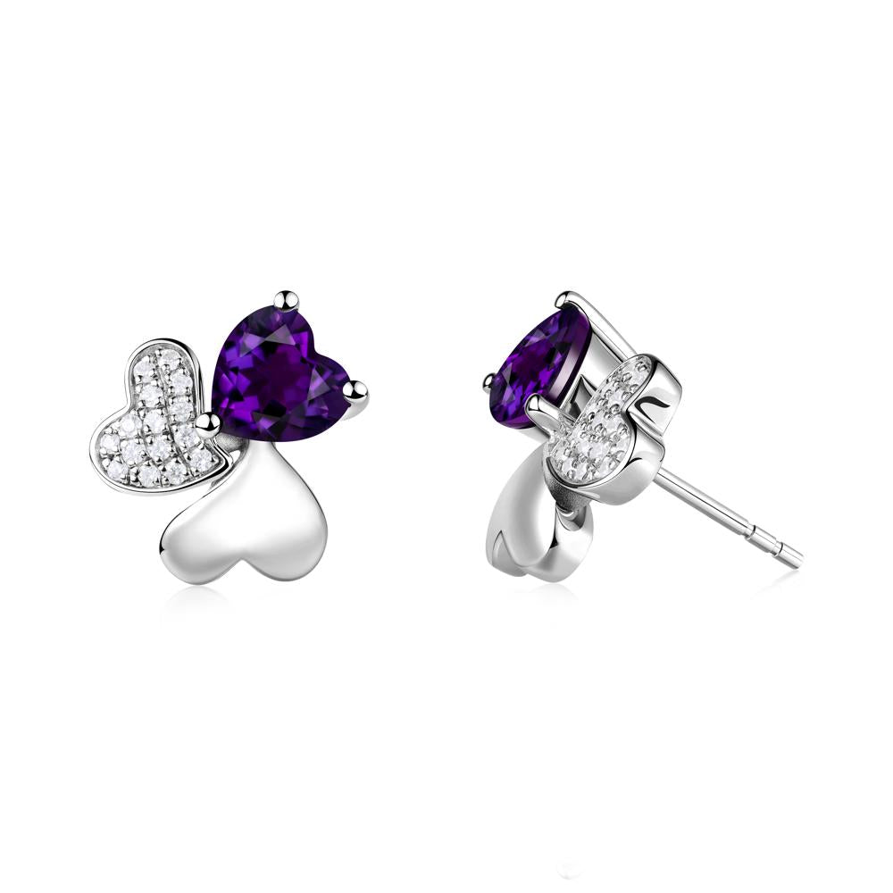 Lucky Clover Hearts Amethyst Stud Earrings - LUO Jewelry #metal_18k white gold
