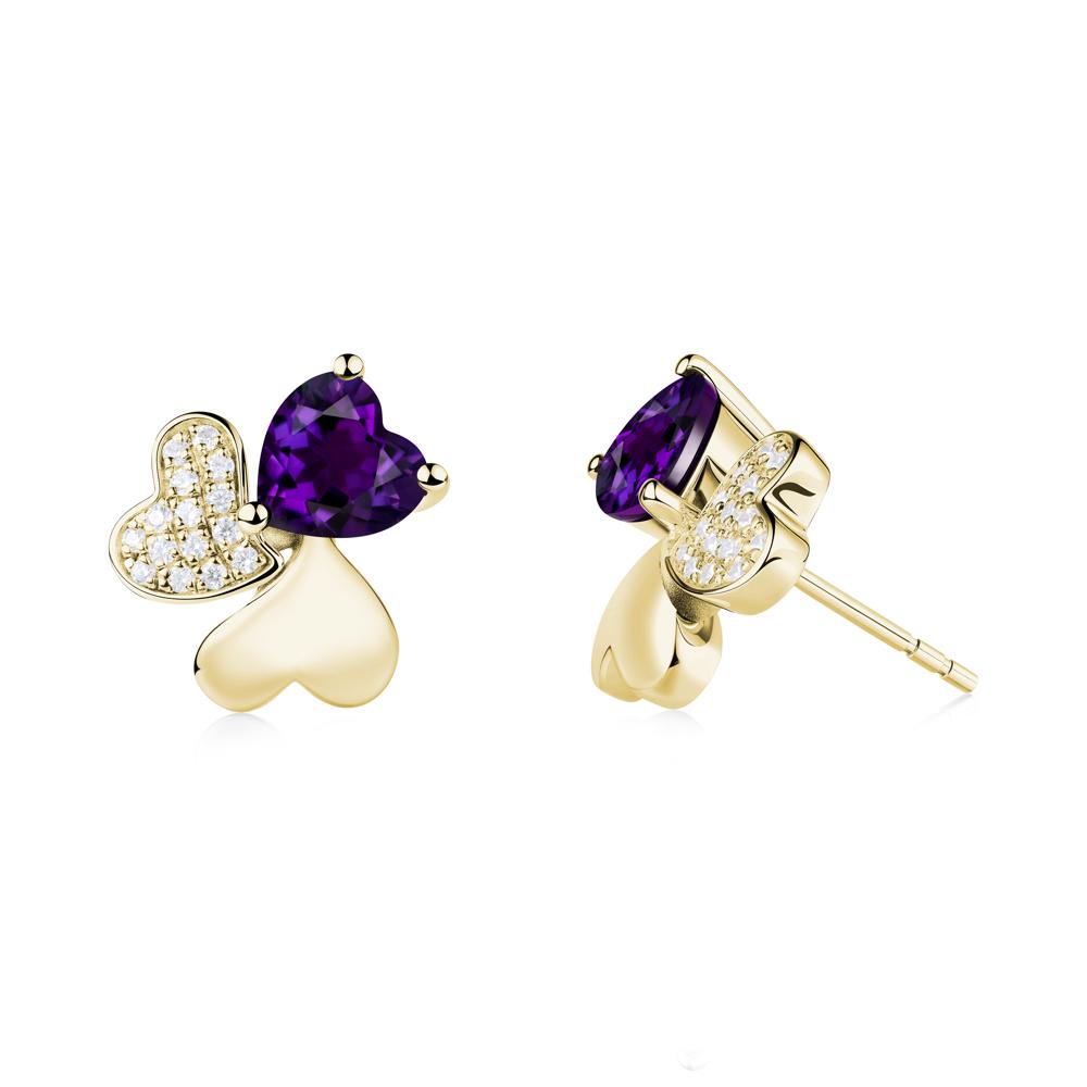 Lucky Clover Hearts Amethyst Stud Earrings - LUO Jewelry #metal_18k yellow gold