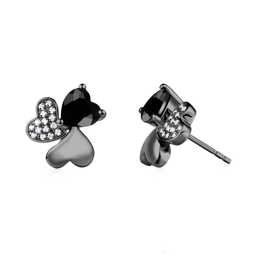 Black Spinel Shamrock Stud Earrings - LUO Jewelry #metal_black finish sterling silver