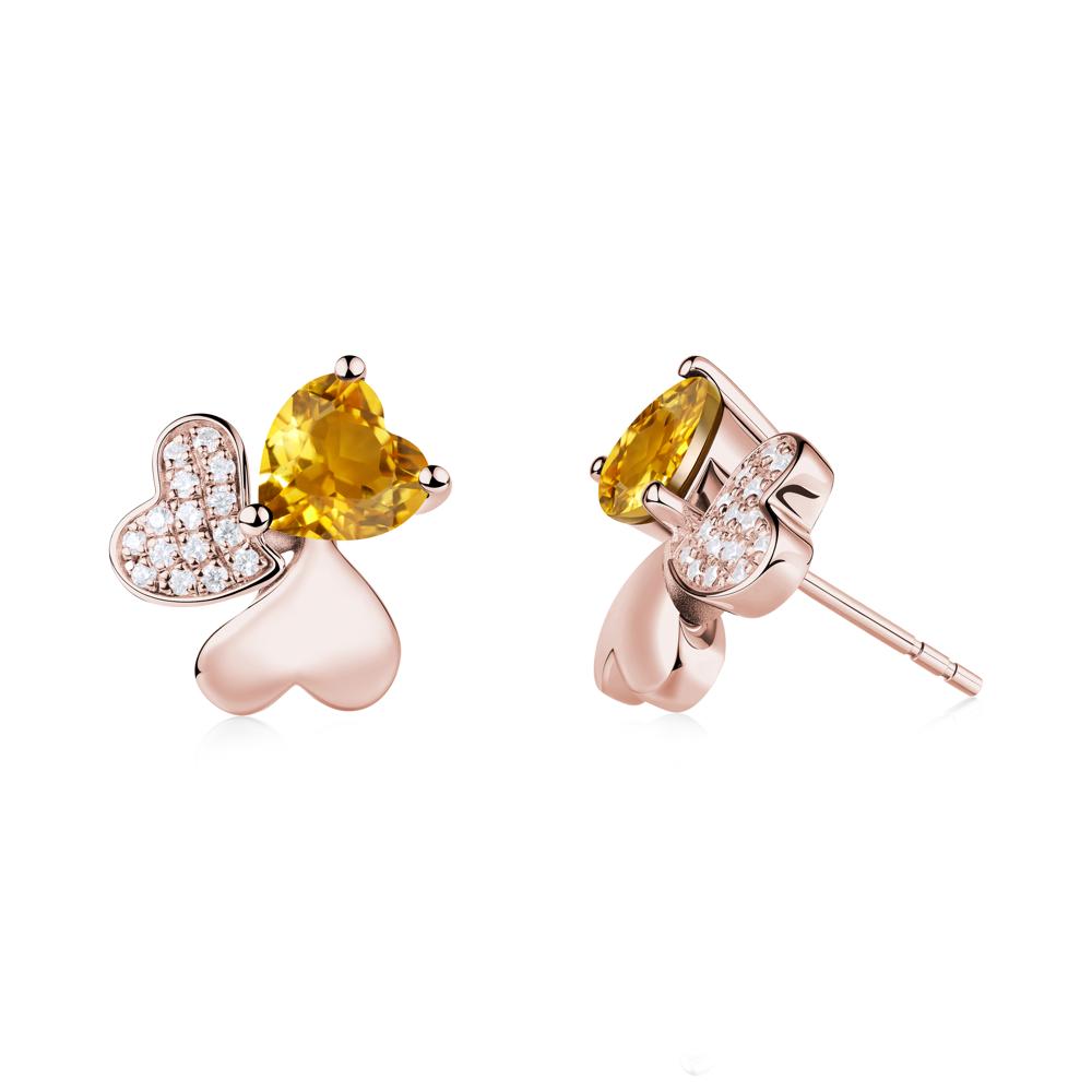 Heart Shaped Citrine Shamrock Earrings - LUO Jewelry #metal_18k rose gold