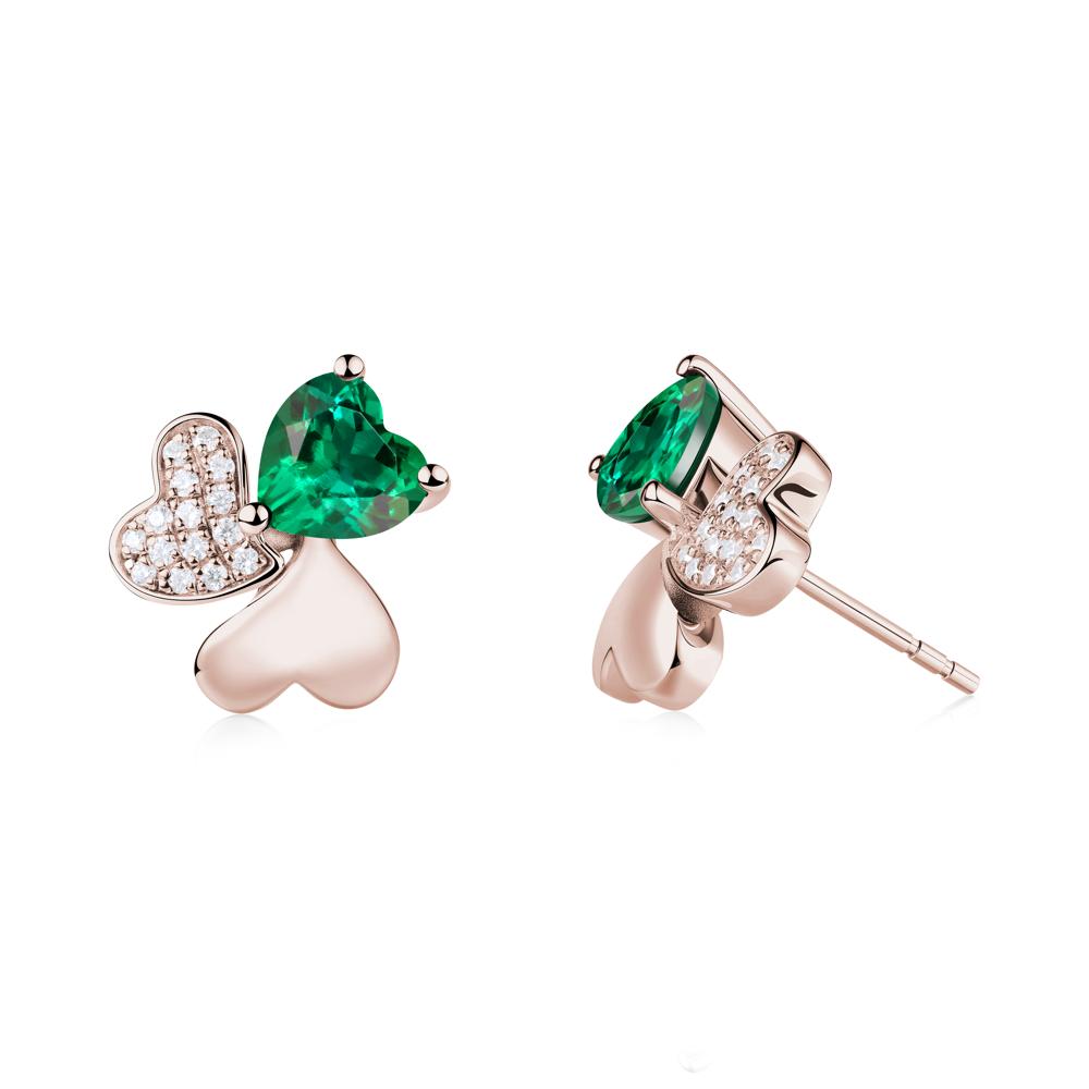 Emerald Shamrock Stud Earrings - LUO Jewelry #metal_14k rose gold