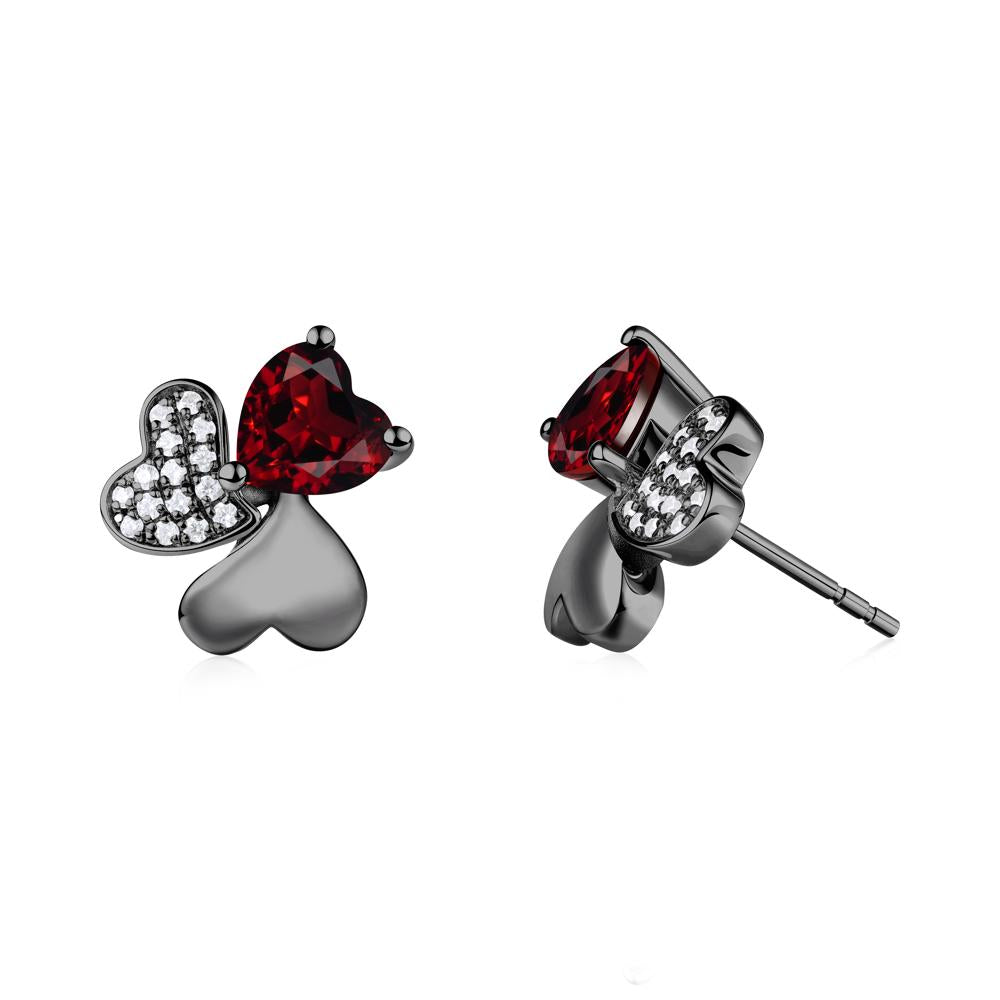 Garnet Heart Shape Shamrock Earrings - LUO Jewelry #metal_black finish sterling silver