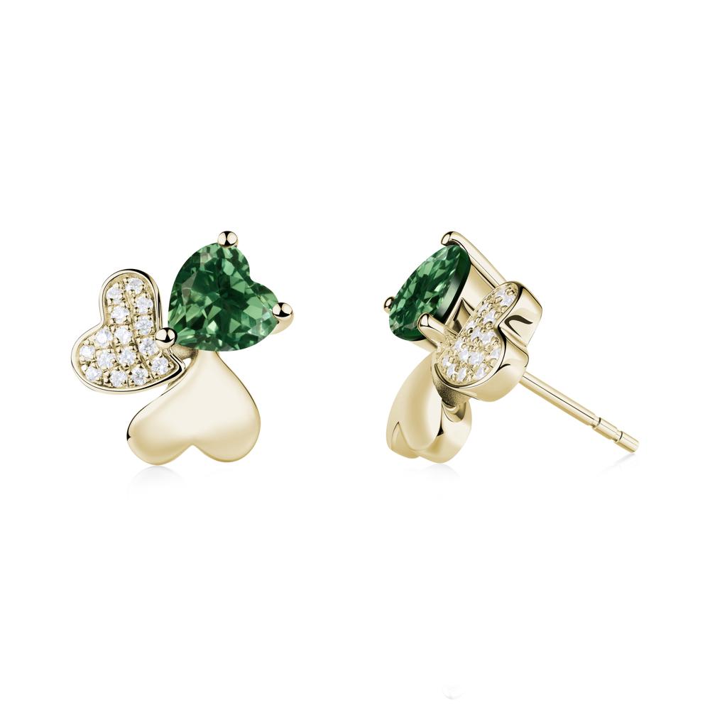 Green Sapphire Heart Shape Shamrock Earrings - LUO Jewelry #metal_14k yellow gold